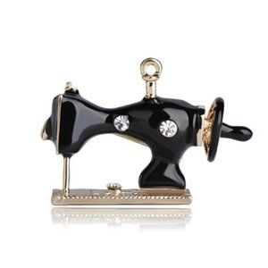 Black Gold CZ Sewing Machine Hobby Pin Brooch